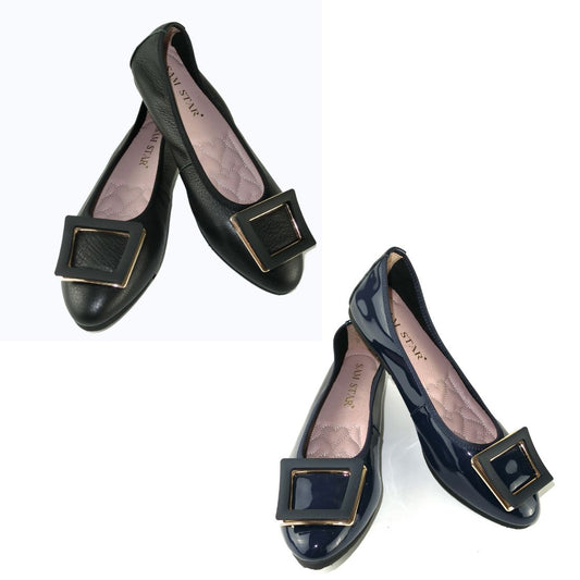 12W01 Leather Pointy buckle pumps with extra cushions (SALE) Pumps Sam Star Shoes