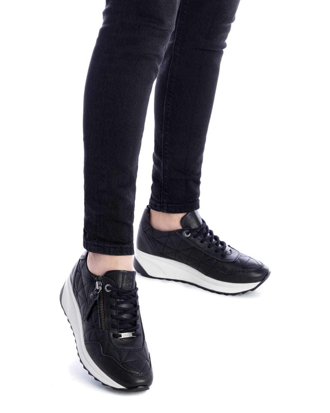 160209 Spanish Leather sneakers with quilted detail & cushion sole in Black sneakers Sam Star shoes Black 37