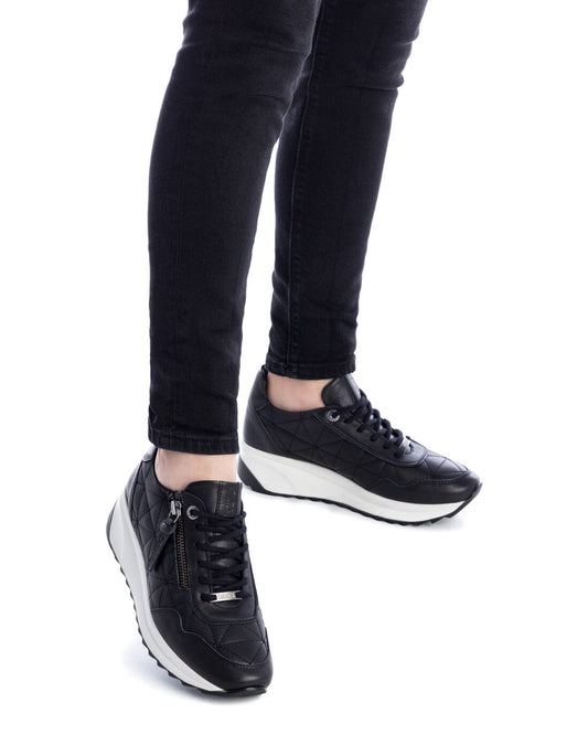 160209 Spanish Leather sneakers with quilted detail & cushion sole in Black sneakers Sam Star shoes Black 37
