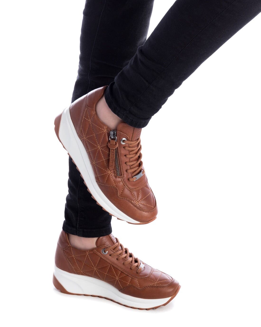 160209 Spanish Leather sneakers with quilted detail & cushion sole in Tan sneakers Sam Star shoes Tan 37