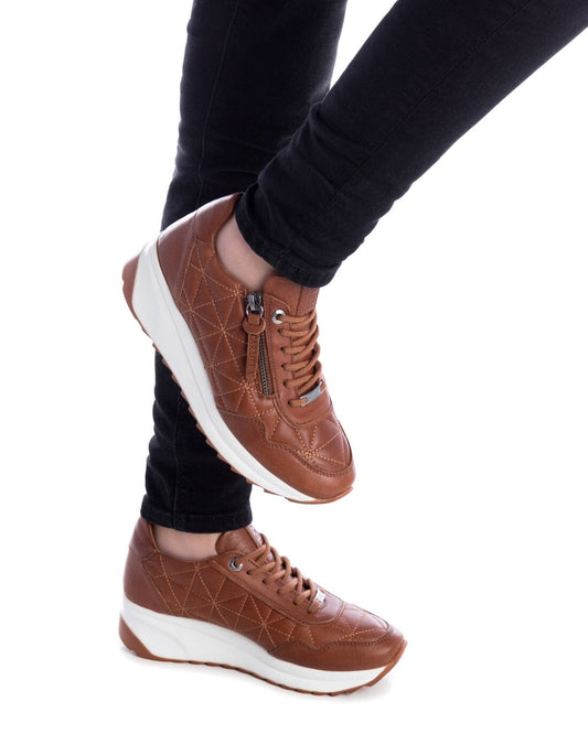 160209 Spanish Leather sneakers with quilted detail & cushion sole in Tan sneakers Sam Star shoes Tan 37