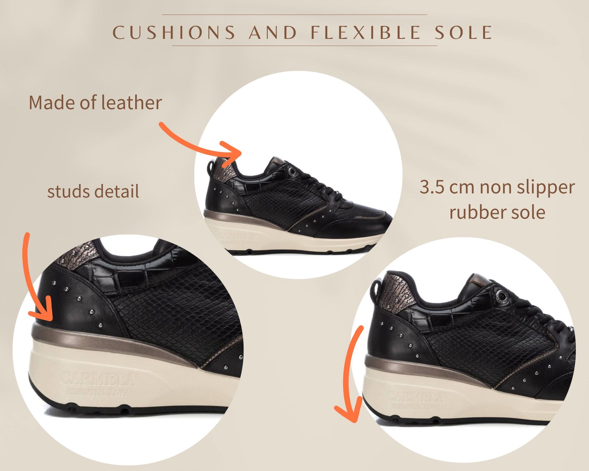 161824 Spanish Collection genuine leather sneakers with studs in Black sneakers Sam Star shoes