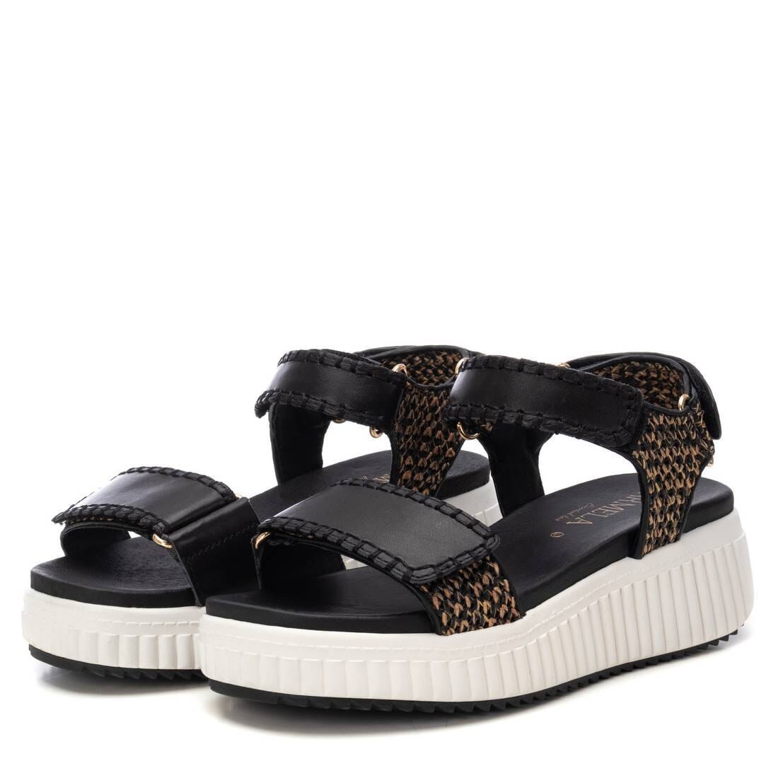 162243 Spanish leather Sport delux sandals/wedge with velcro in black sandals Sam Star Shoes