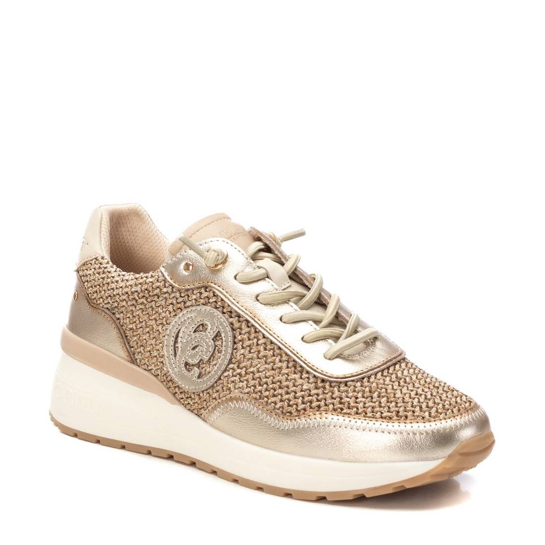 162357 Spanish design leather sneakers with rafia design in Beige and Gold sneakers Sam Star Shoes