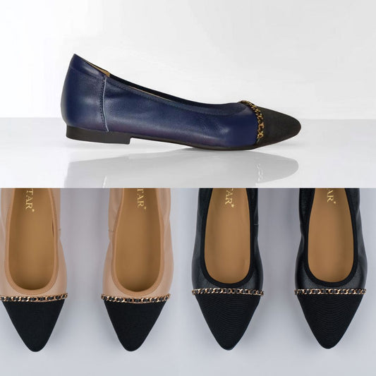 SS23001 Pointy Leather pumps with chain detail and extra cushion( new arrival ) Pumps Sam Star Shoes
