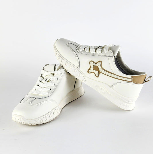 SS23009 White leather sneakers with star and flexible sole sneakers Sam Star Shoes Tan 36