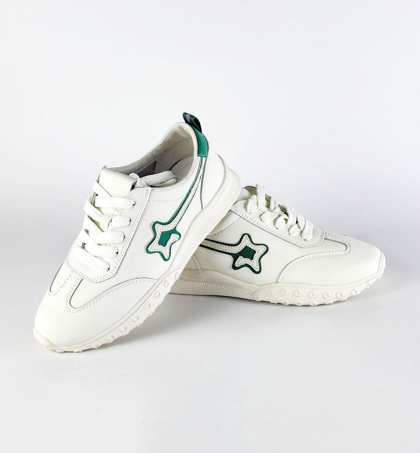 SS23009 White leather sneakers with star and flexible sole sneakers Sam Star Shoes Green 36