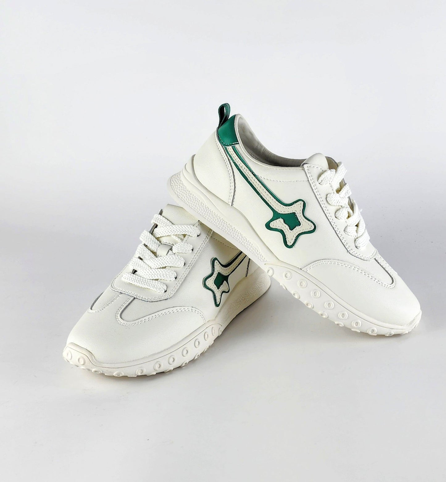 SS23009 White leather sneakers with star and flexible sole sneakers Sam Star Shoes Green 37