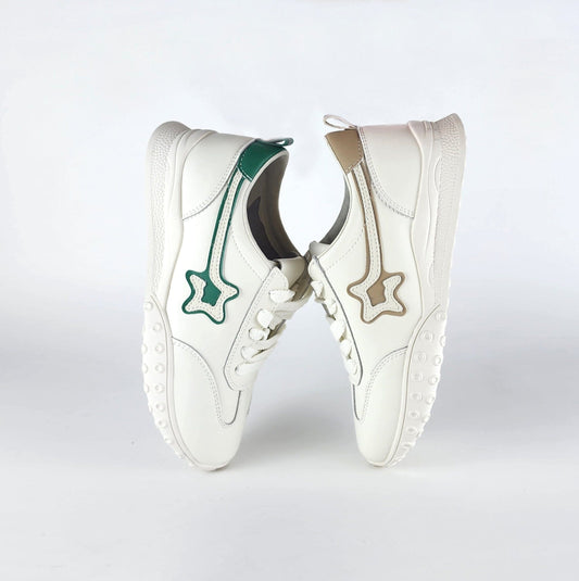SS23009 White leather sneakers with star and flexible sole sneakers Sam Star Shoes