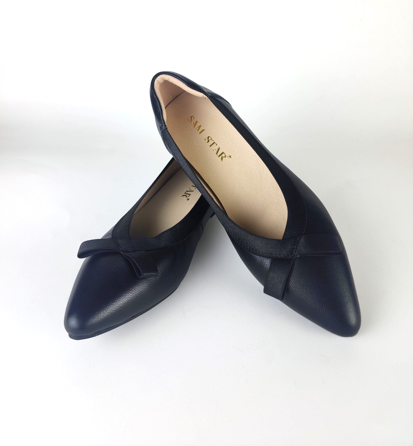 SS24006 Pointy Leather pumps with bow and extra cushion( new arrival ) Pumps Sam Star Shoes Black 36/3