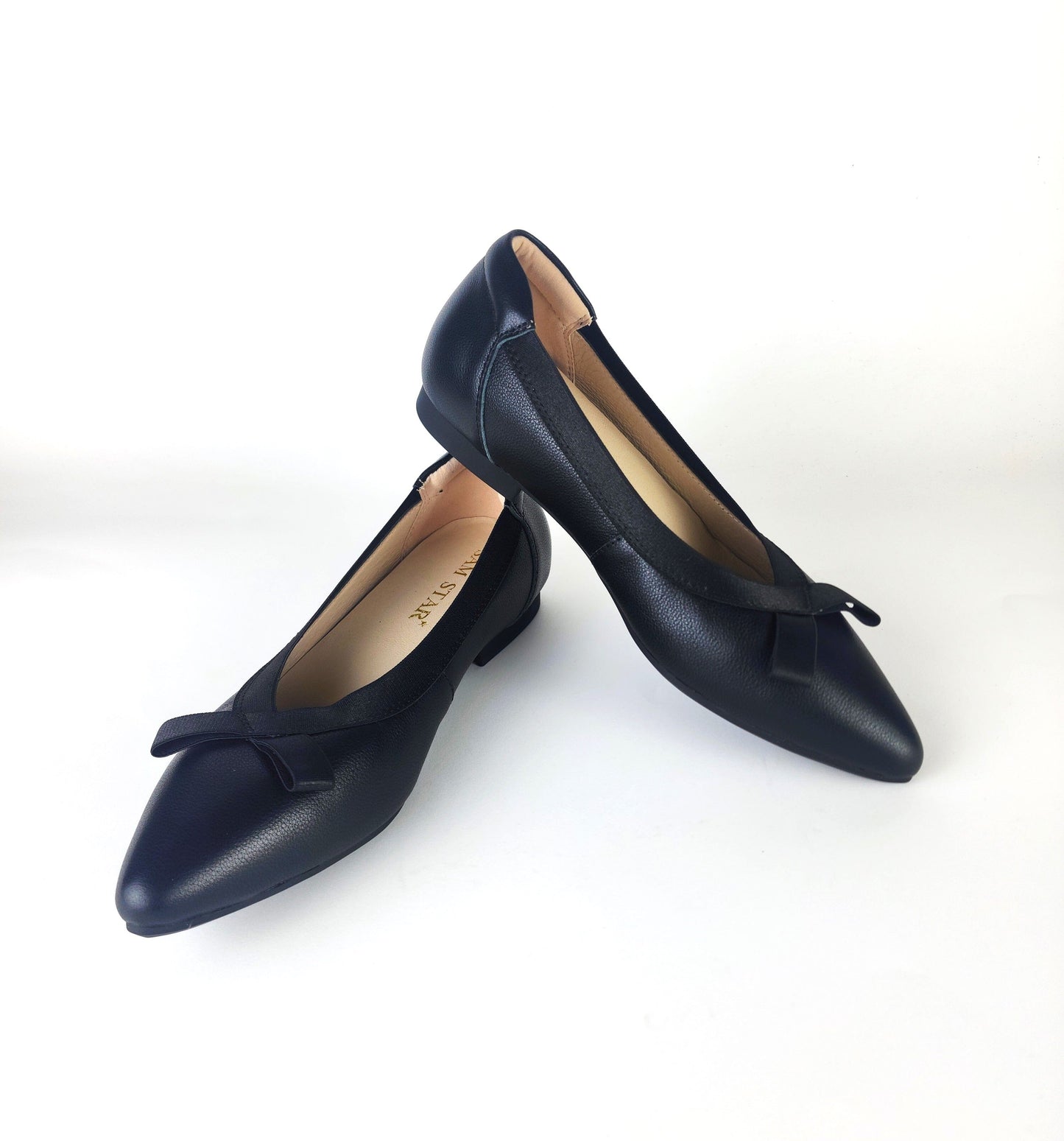 SS24006 Pointy Leather pumps with bow and extra cushion( new arrival ) Pumps Sam Star Shoes