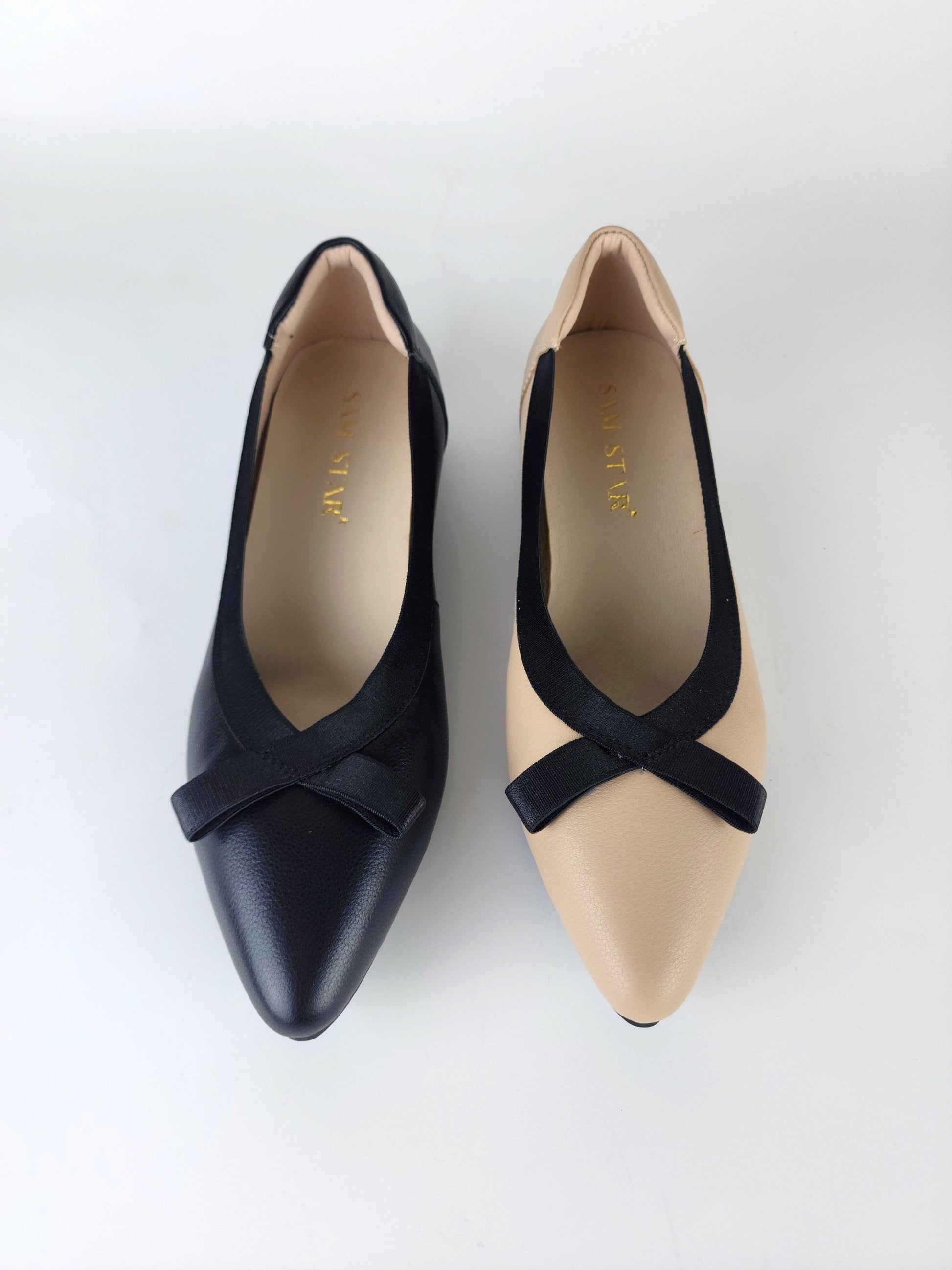 SS24006 Pointy Leather pumps with bow and extra cushion( new arrival ) Pumps Sam Star Shoes