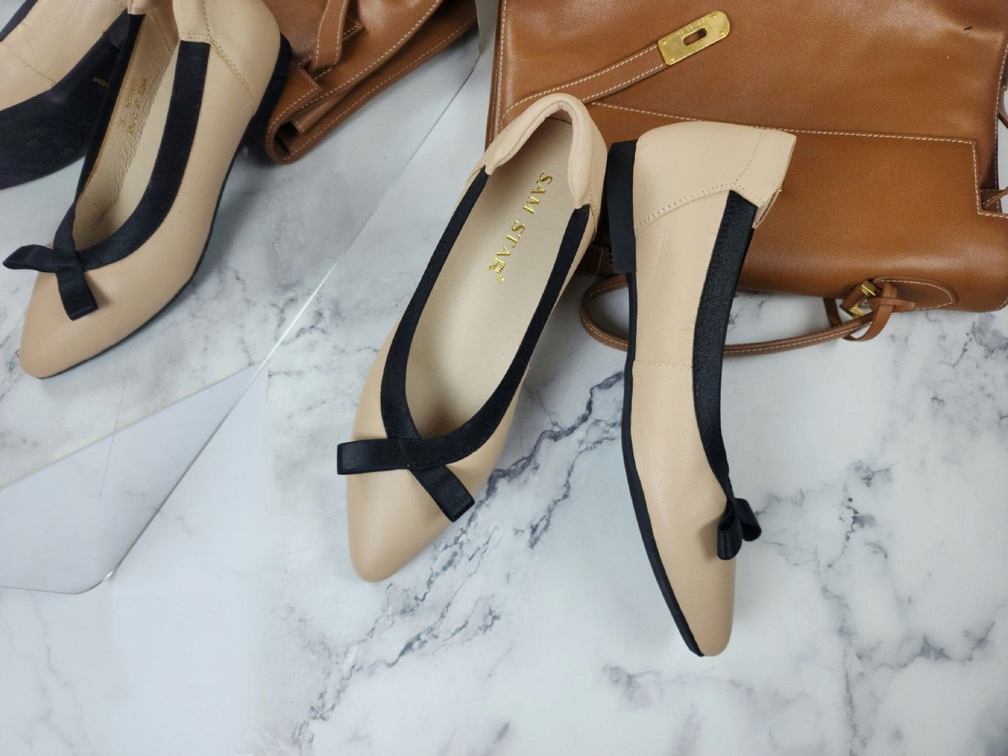 SS24006 Pointy Leather pumps with bow and extra cushion( new arrival ) Pumps Sam Star Shoes