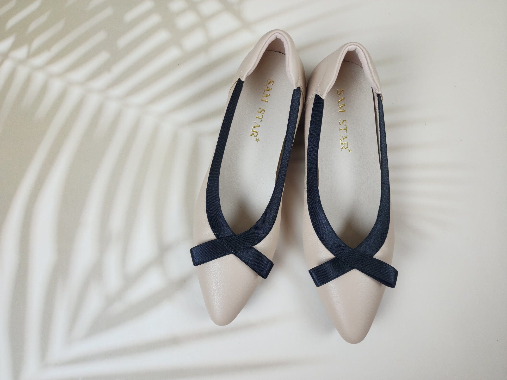 SS24006 Pointy Leather pumps with bow and extra cushion( new arrival ) Pumps Sam Star Shoes Beige 36/3