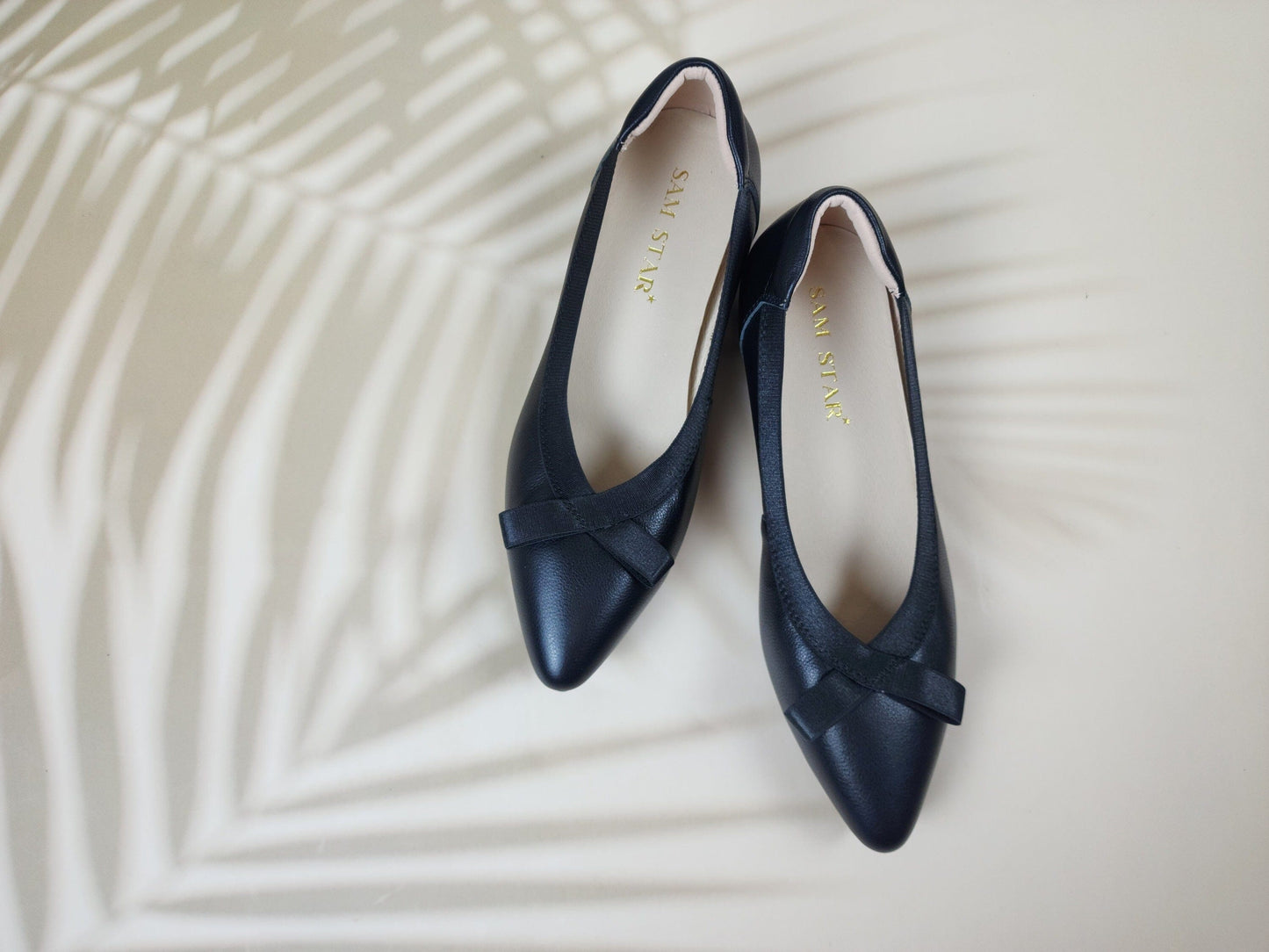 SS24006 Pointy Leather pumps with bow and extra cushion( new arrival ) Pumps Sam Star Shoes