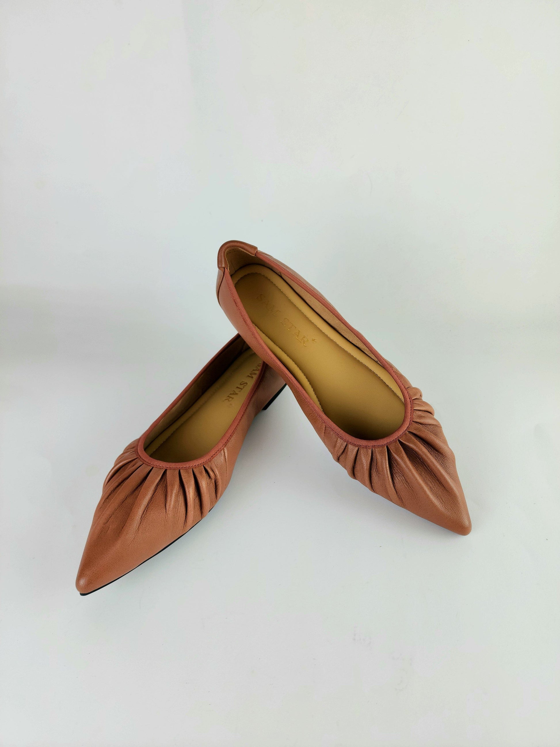 SS22006 Pointy Leather pumps with gathering details with extra cushionn (new) Pumps Sam Star Shoes