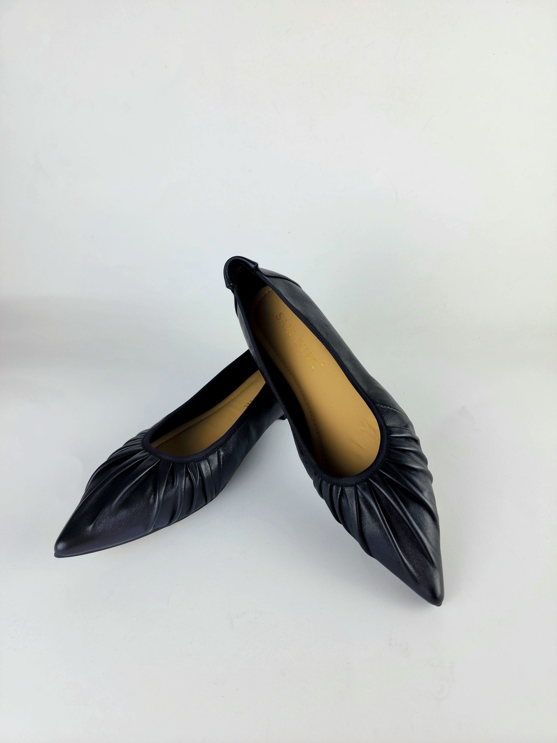 SS22006 Pointy Leather pumps with gathering details with extra cushionn (new) Pumps Sam Star Shoes
