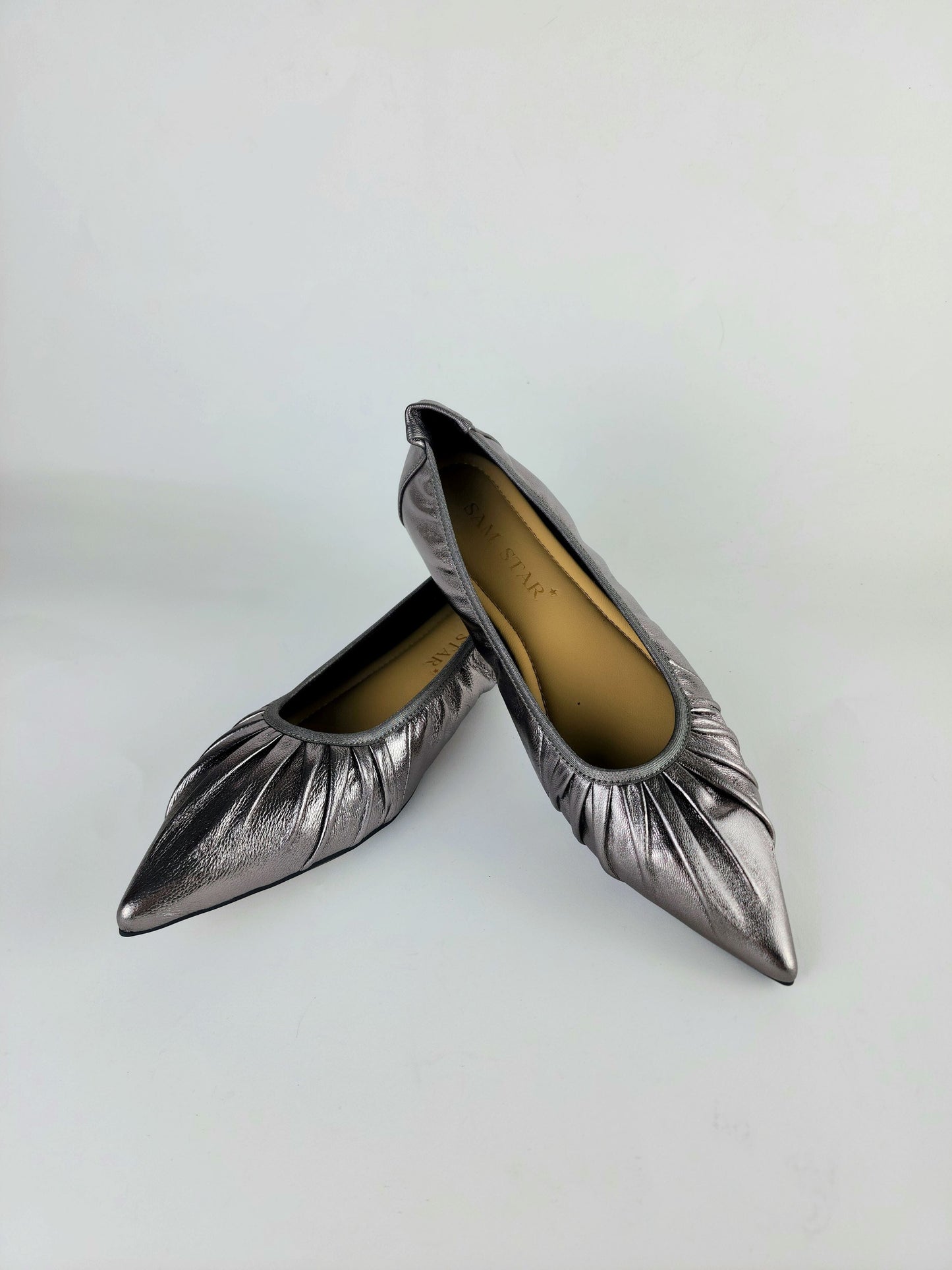 SS22006 Pointy Leather pumps with gathering details with extra cushionn (new) Pumps Sam Star Shoes