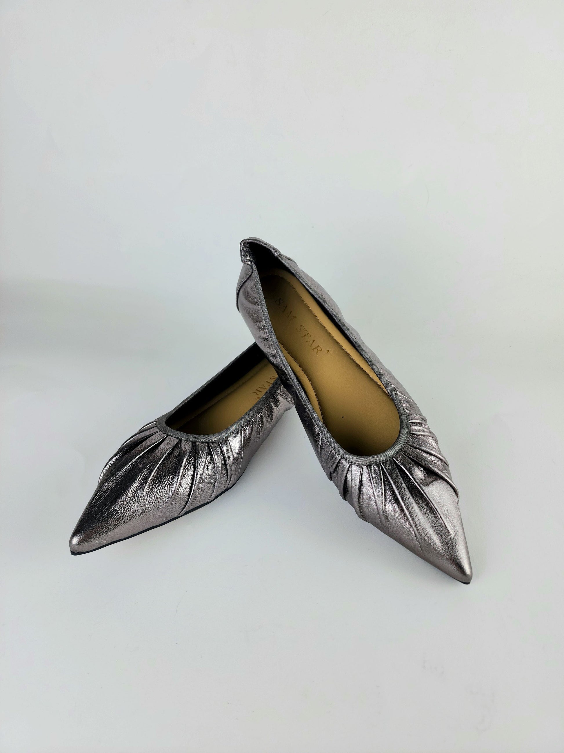 SS22006 Pointy Leather pumps with gathering details with extra cushionn (new) Pumps Sam Star Shoes