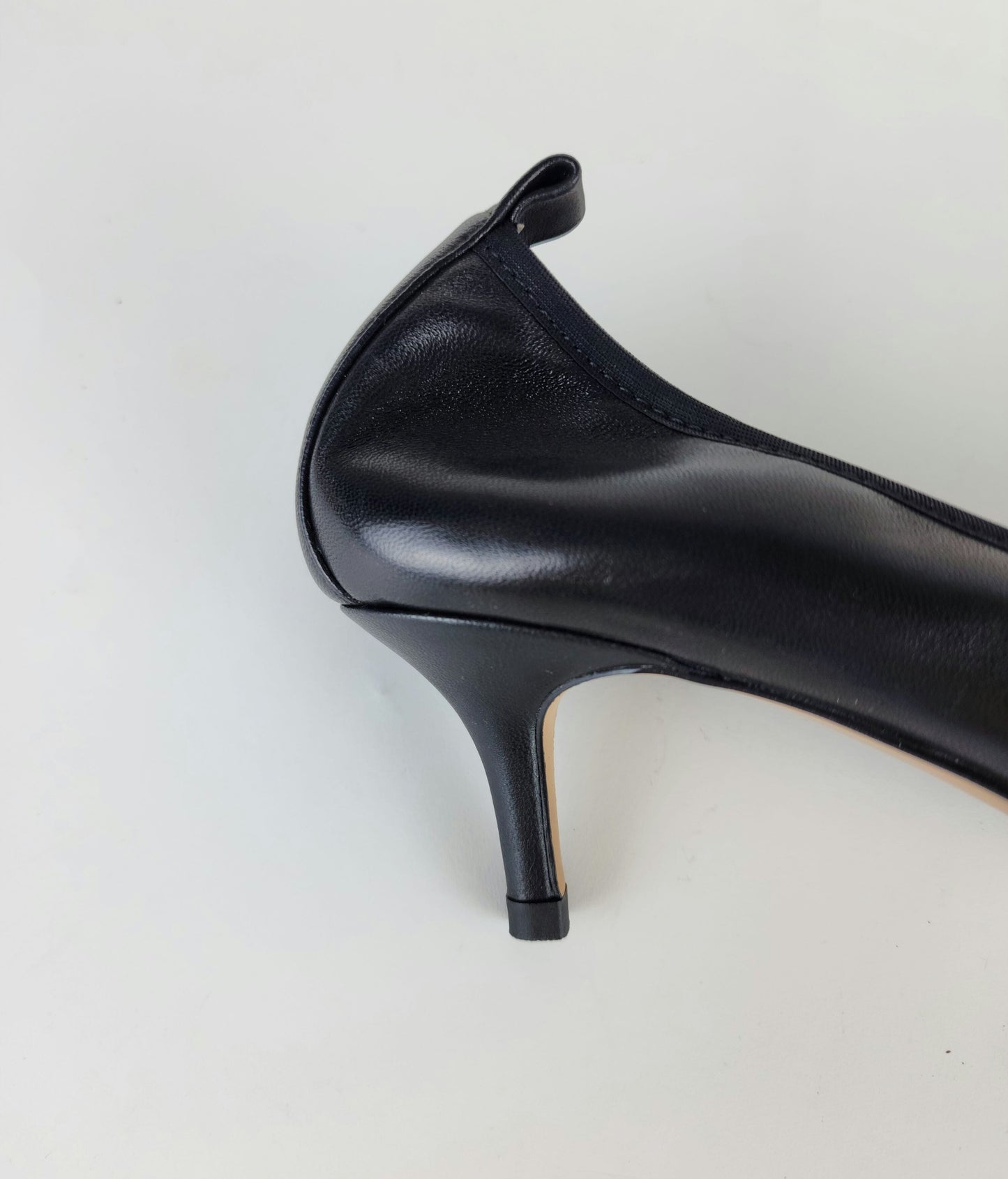 SS24003 Leather court shoes with gathering detail with elastic in Black ladies shoes Sam Star shoes