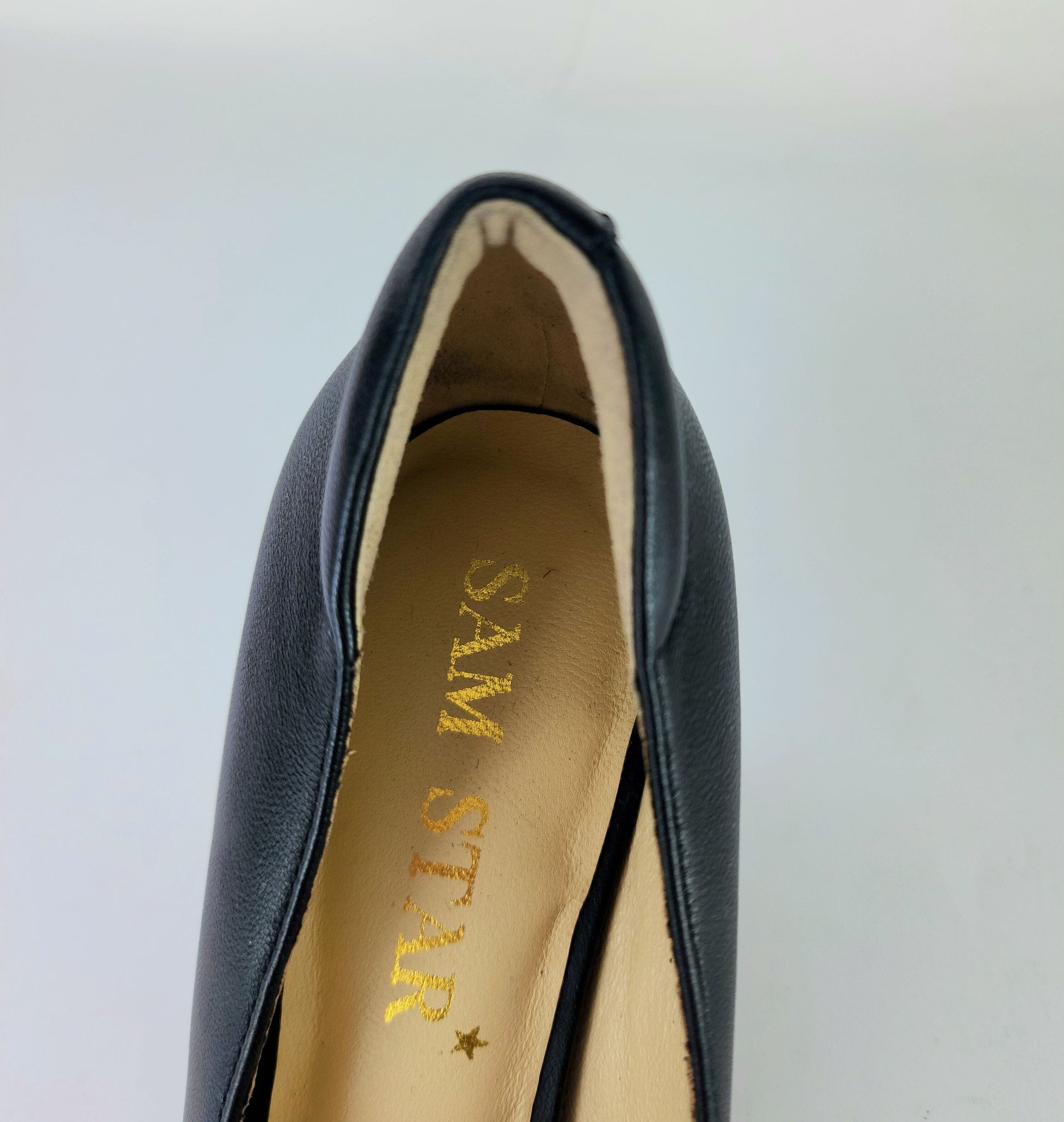 SS23008 Laser Cut Leather Court Shoes with extra cushion in Black ladies shoes Sam Star Shoes
