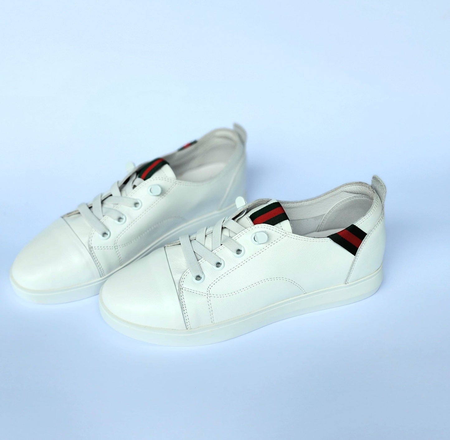 SS24007 Genuine leather sneakers with cushions - White, Black and Silver sneakers Sam Star Shoes