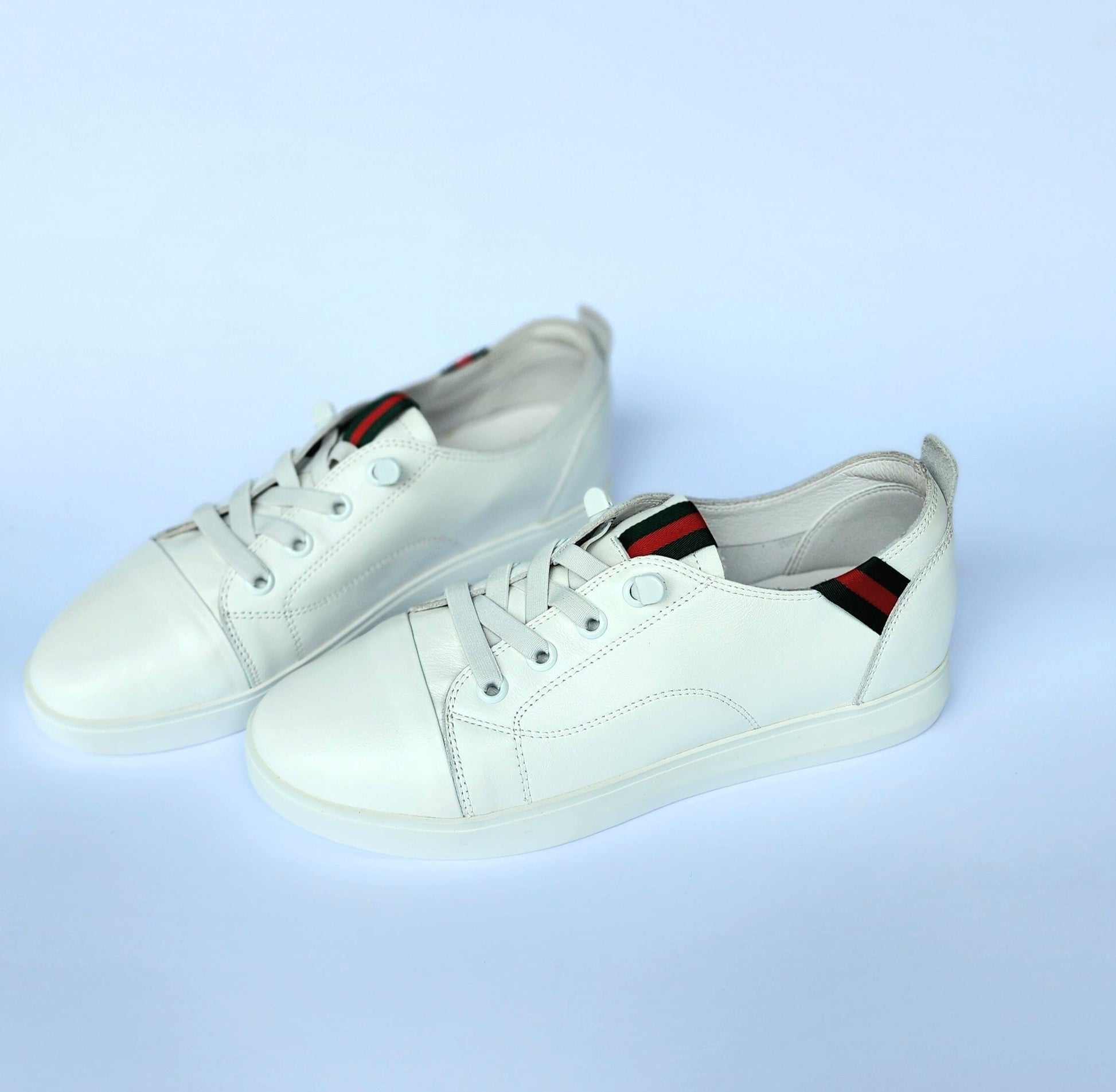 SS24007 Genuine leather sneakers with cushions - White, Black and Silver sneakers Sam Star Shoes