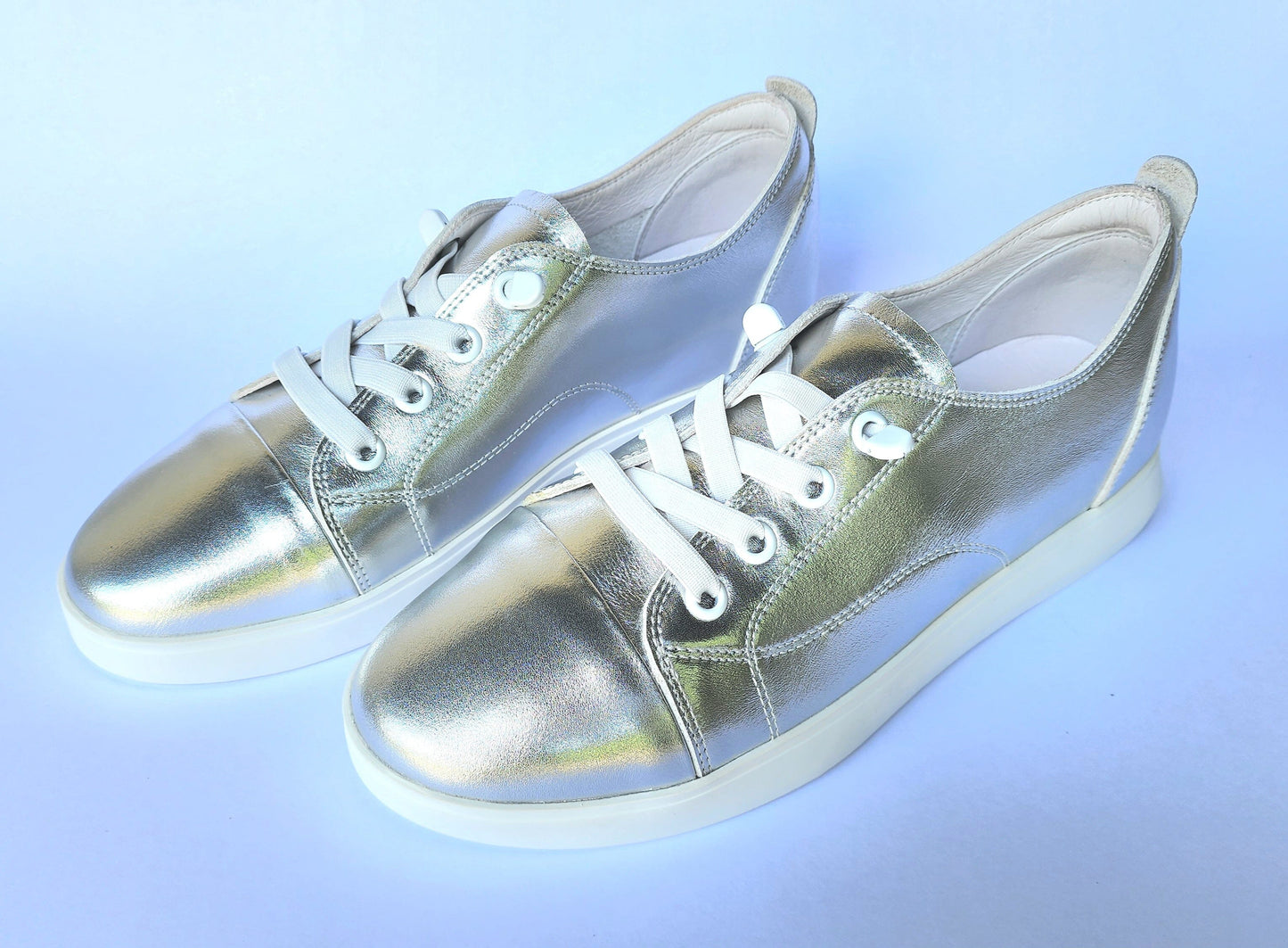 SS24007 Genuine leather sneakers with cushions - White, Black and Silver sneakers Sam Star Shoes