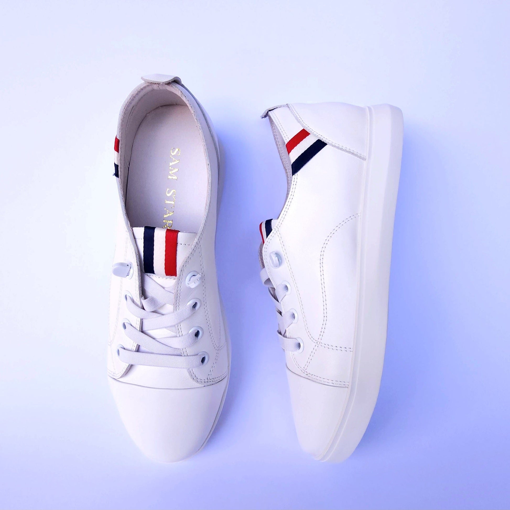 SS24007 Genuine leather sneakers with cushions - White, Black and Silver sneakers Sam Star Shoes