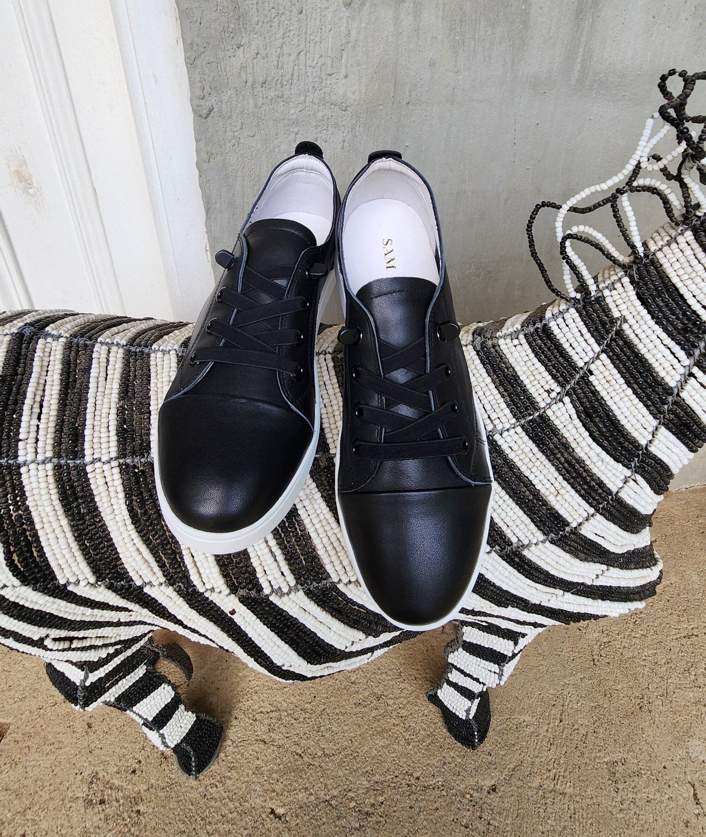 SS24007 Genuine leather sneakers with cushions - White, Black and Silver sneakers Sam Star Shoes