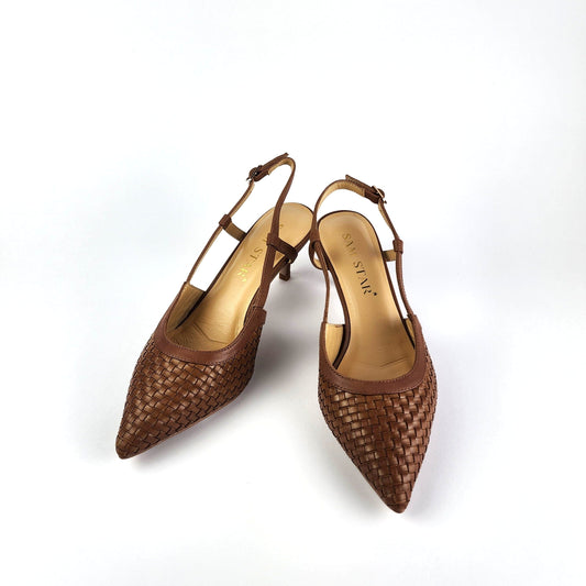 SS26003 Leather woven court shoes - Tan (New Arrival) ladies shoes Sam Star shoes