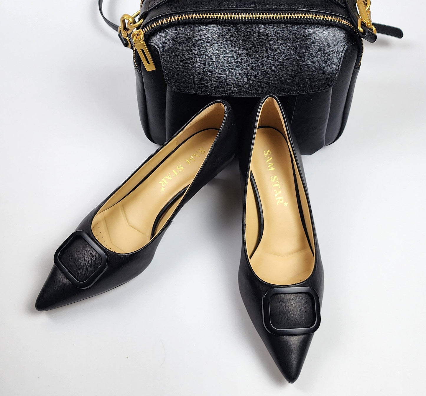 SS26002 Leather court shoes with new buckle in Black (New) ladies shoes Sam Star shoes