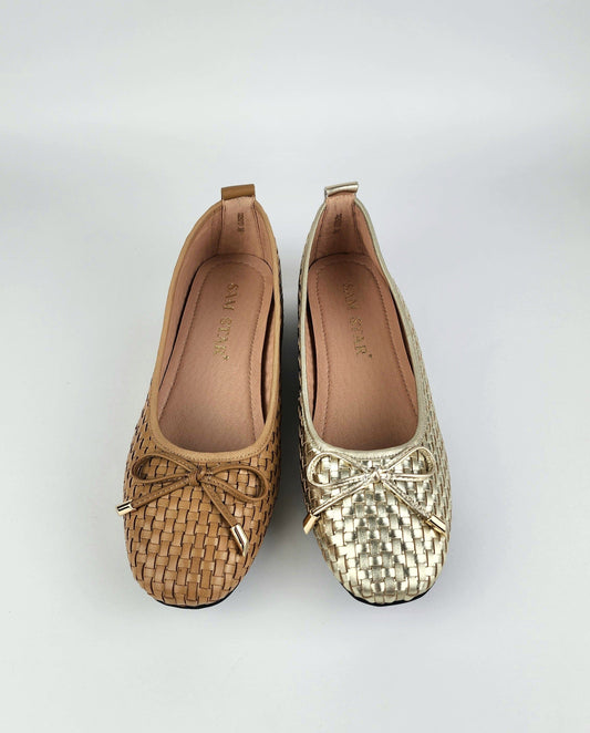SS26013 Leather woven pumps in Tan and Gold (New) Pumps Sam Star shoes