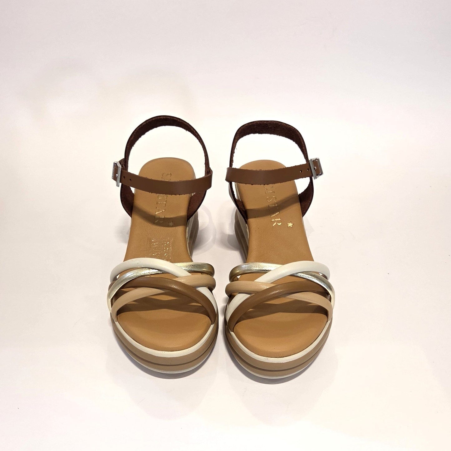 5994 Spanish strappy leather wedge with cushion inside in tan/multi colour (New) sandals Sam Star Shoes
