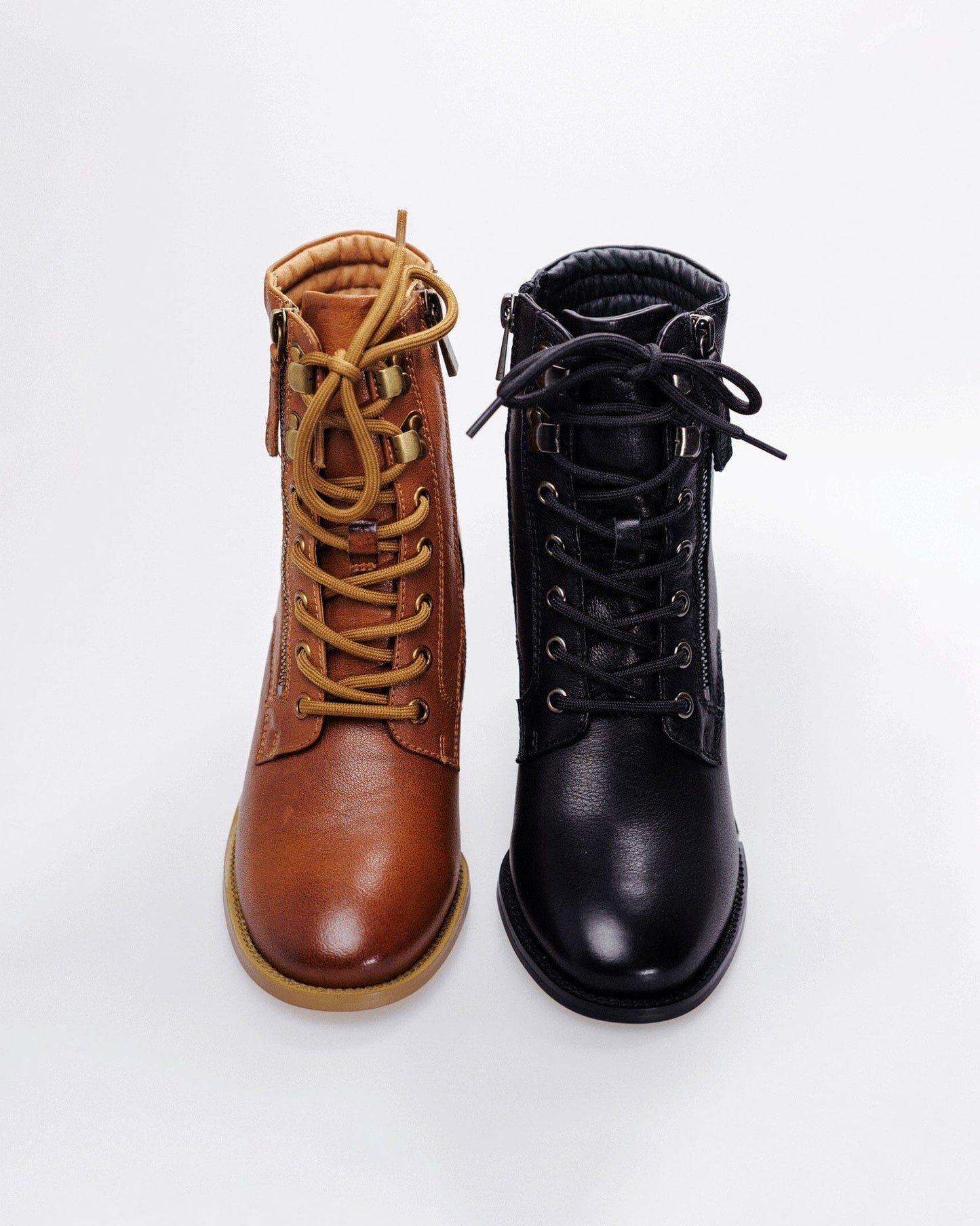 SS26010 Leather block heel boots with lace up in brown and black ( NEW ) Boots Sam Star shoes