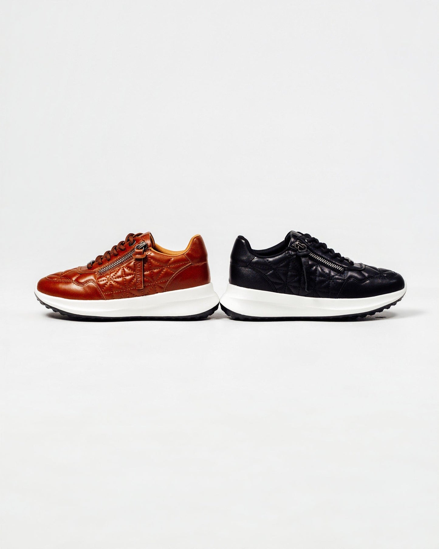 SS26008 Leather sneakers with quilted detail & cushion sole in Black & Tan (New) sneakers Sam Star shoes