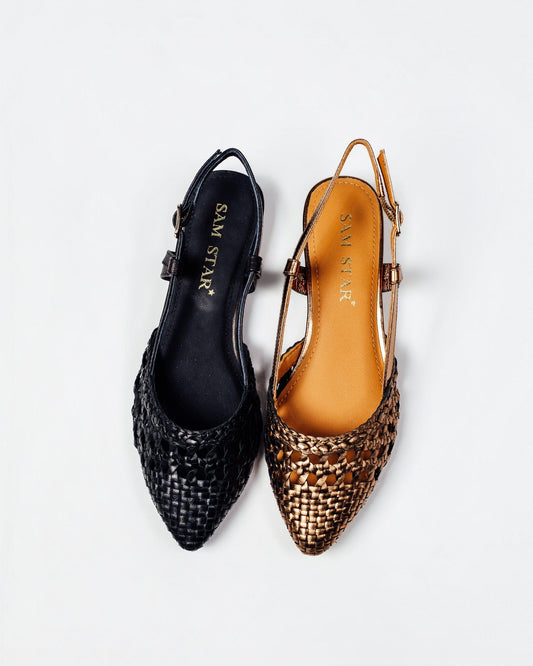 SS26006 Spanish Leather woven flat shoes in Bronze and Black (New) ladies shoes Sam Star shoes
