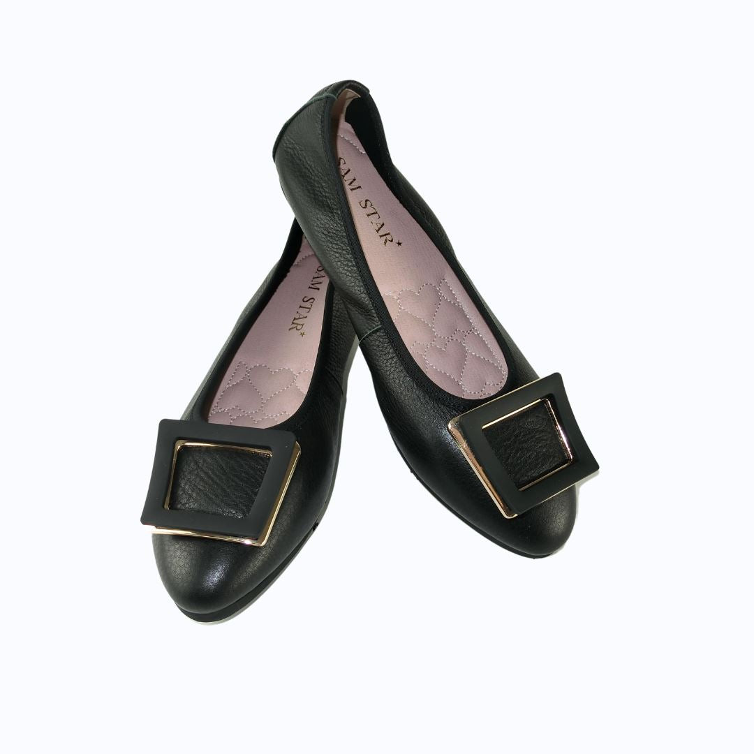 12W01 Leather Pointy buckle pumps with extra cushions (New) Pumps Sam Star Shoes Black 40 (7)