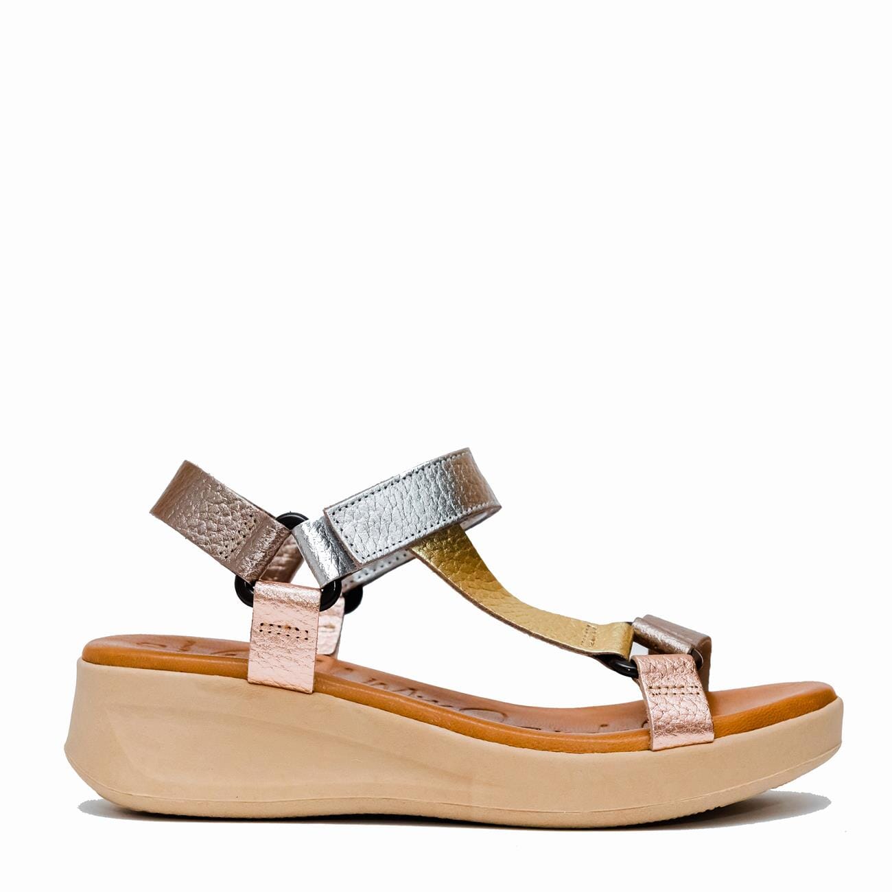 5186 Spanish leather Sport delux sandals/wedge with velcro in Metallic colour sandals Sam Star Shoes Metallic 36/3