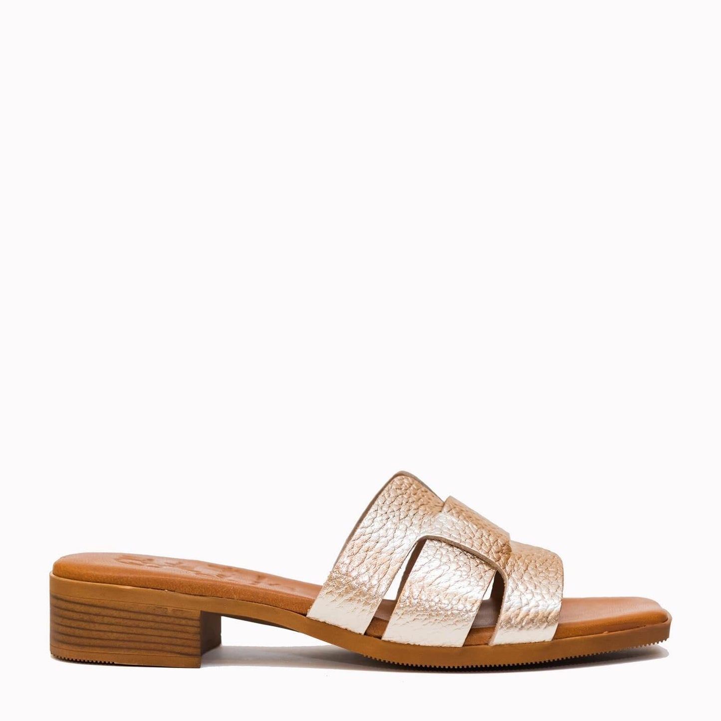 5343 Spanish leather flat sandals with cushioned sole slider Gold and Green sandals Sam Star Shoes