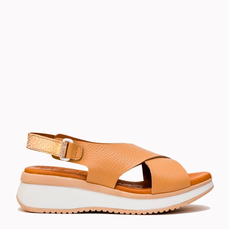 5412 Spanish leather crossed strap sandals/wedge in Tan and Black sandals Sam Star Shoes