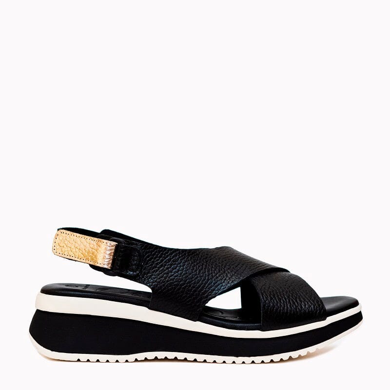 5412 Spanish leather crossed strap sandals/wedge in Tan and Black sandals Sam Star Shoes