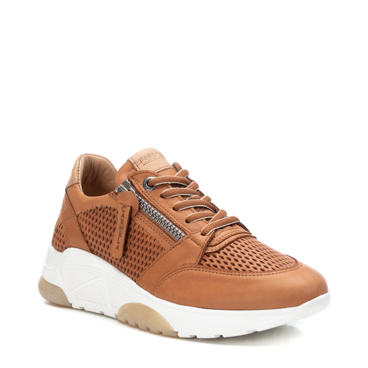 68247 Spanish Collection genuine leather sneakers with laser cut detail and zips sneakers Sam Star shoes Tan 36