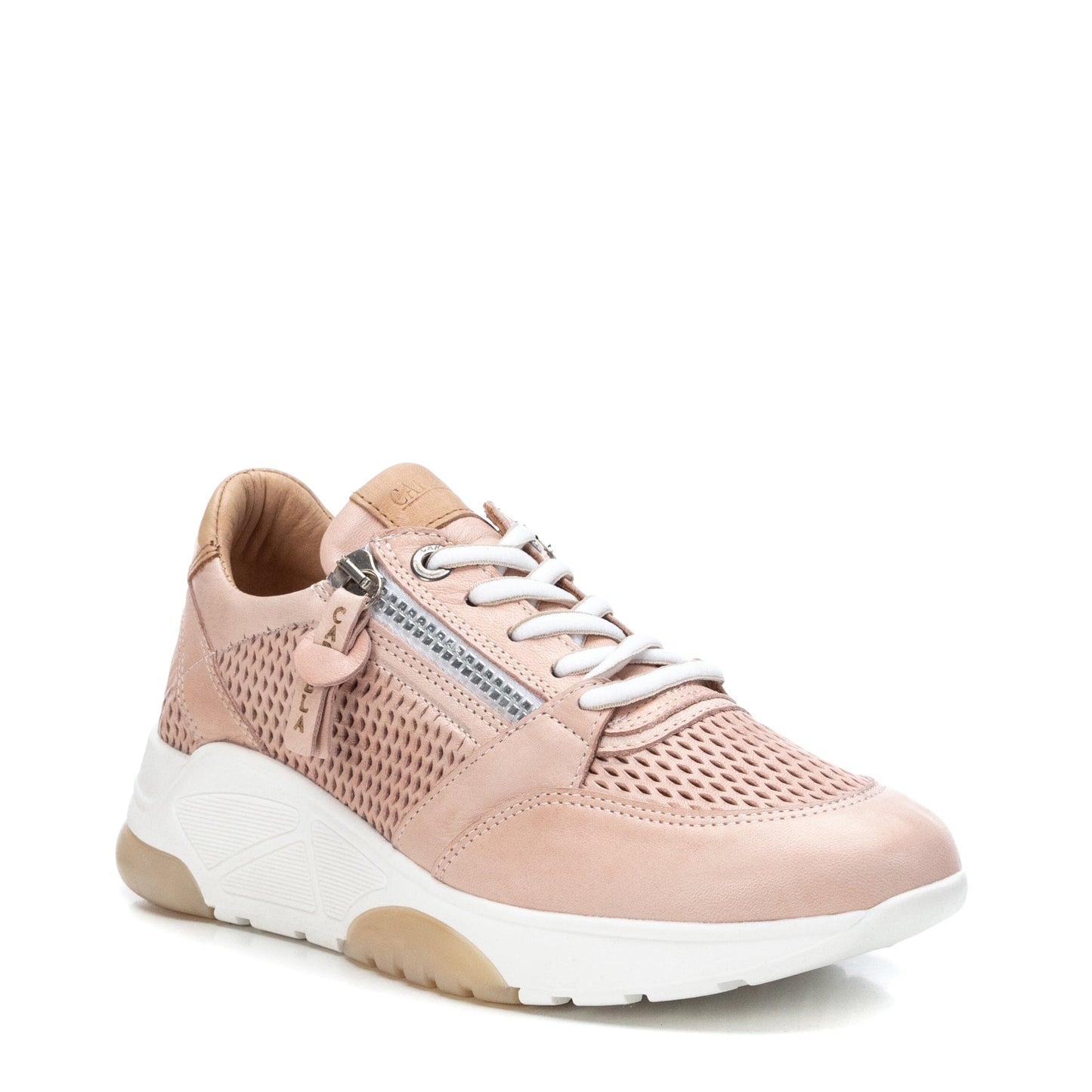 68247 Spanish Collection genuine leather sneakers with laser cut detail and zips sneakers Sam Star shoes Pale pink 39