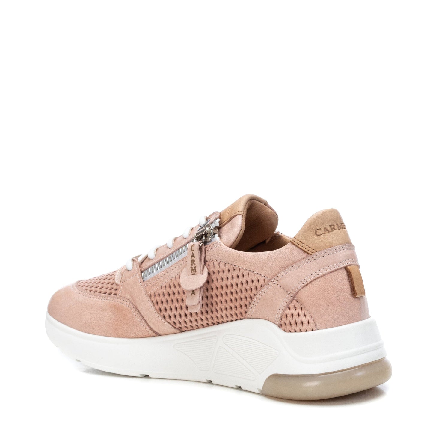 68247 Spanish Collection genuine leather sneakers with laser cut detail and zips sneakers Sam Star shoes Pale pink 38