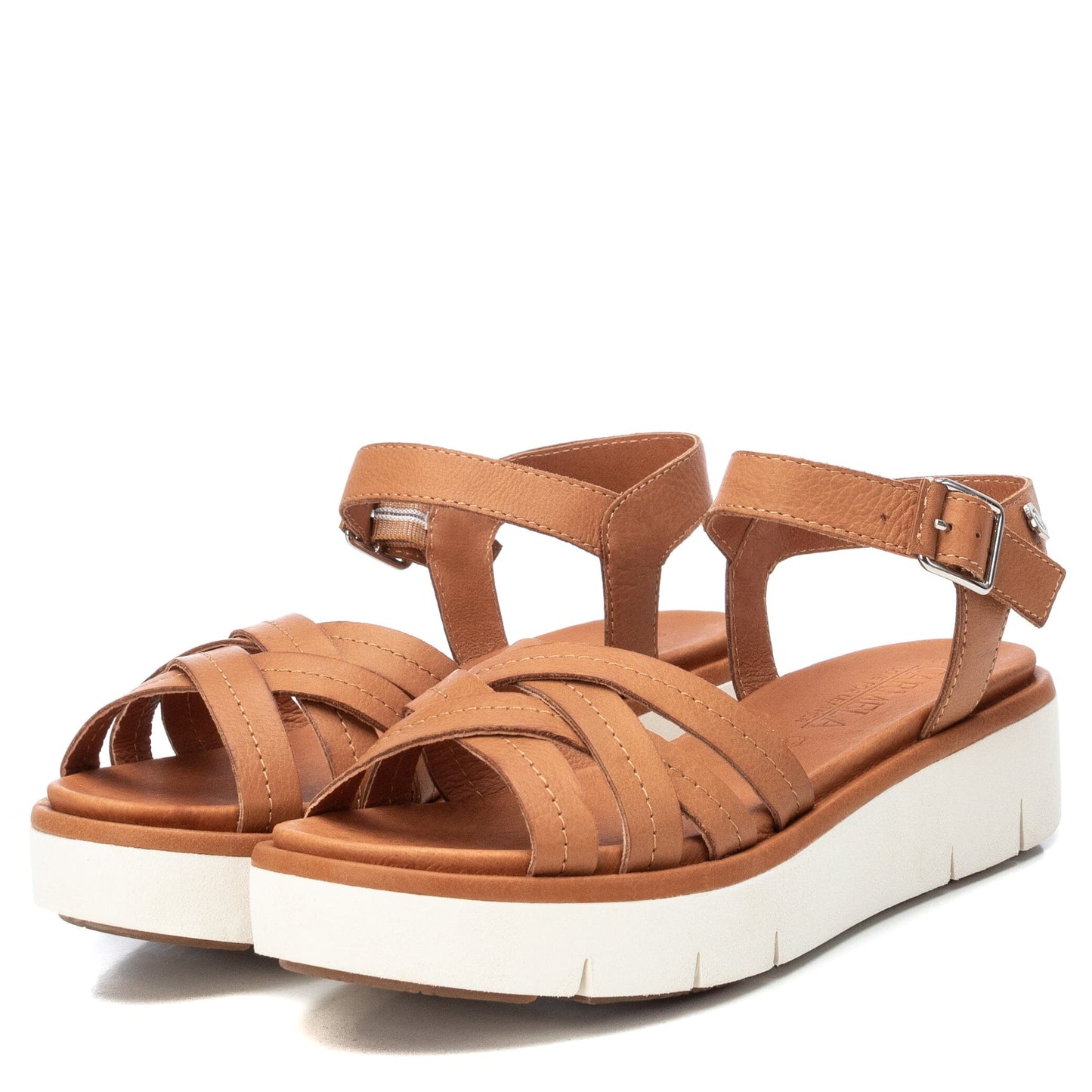 68421 Spanish leather sandals with comfort wedge in Brown sandals Sam Star Shoes 