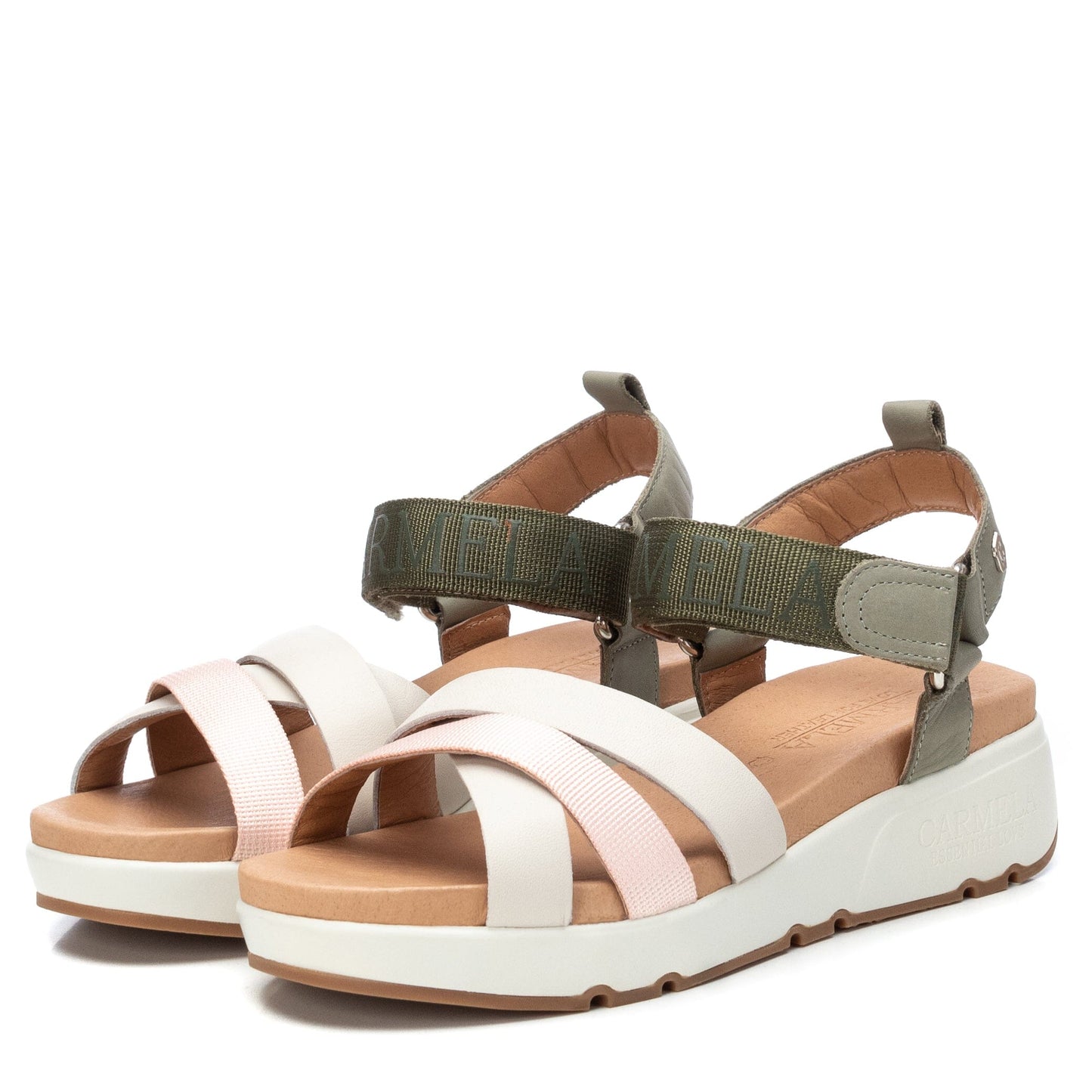 68468 Spanish leather sandals in sport deluxe style in Khaki, white sandals Sam Star Shoes Khaki/White 39 (6) 