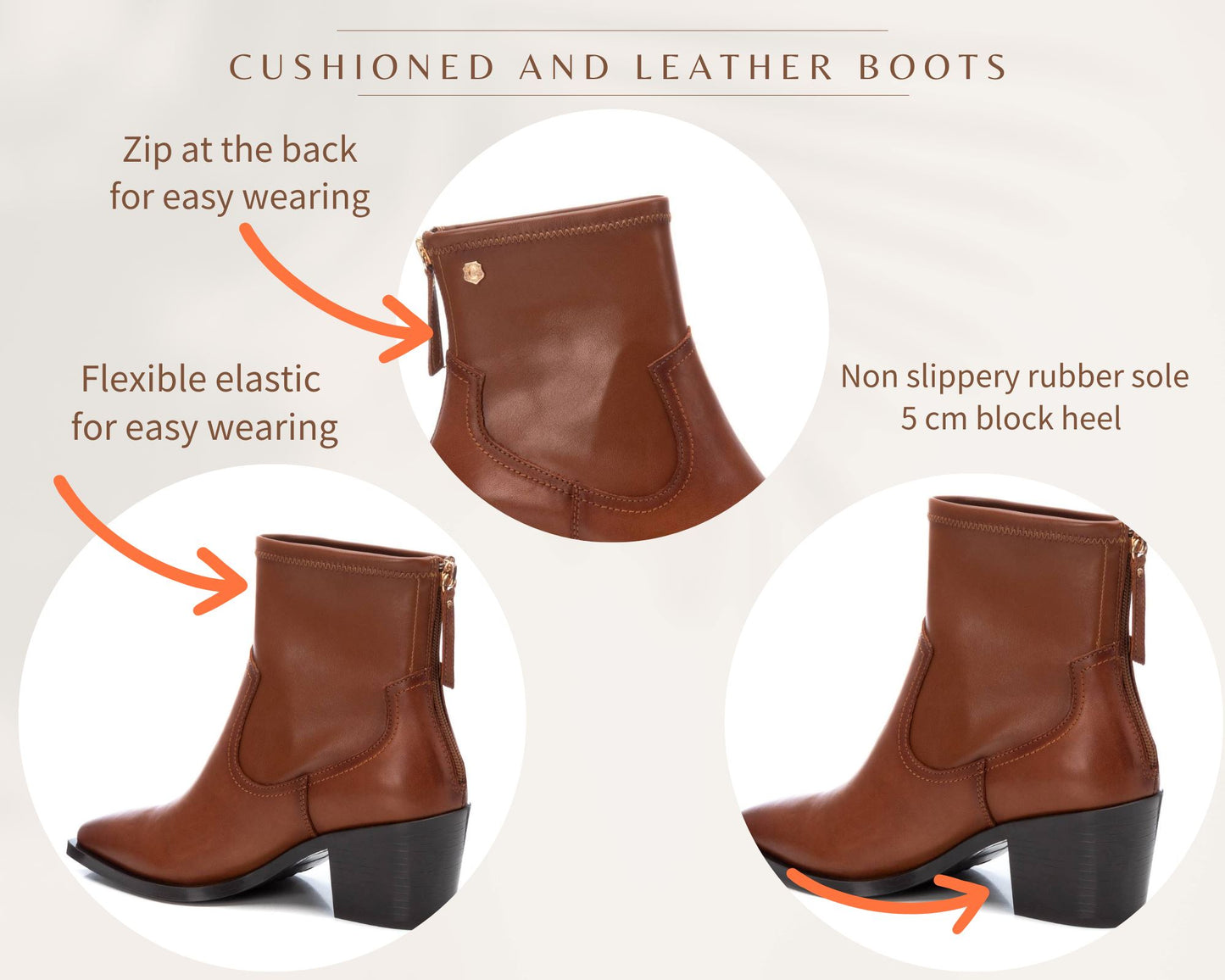 161230 Leather ankle boots with elastic in Tan Boots Sam Star shoes