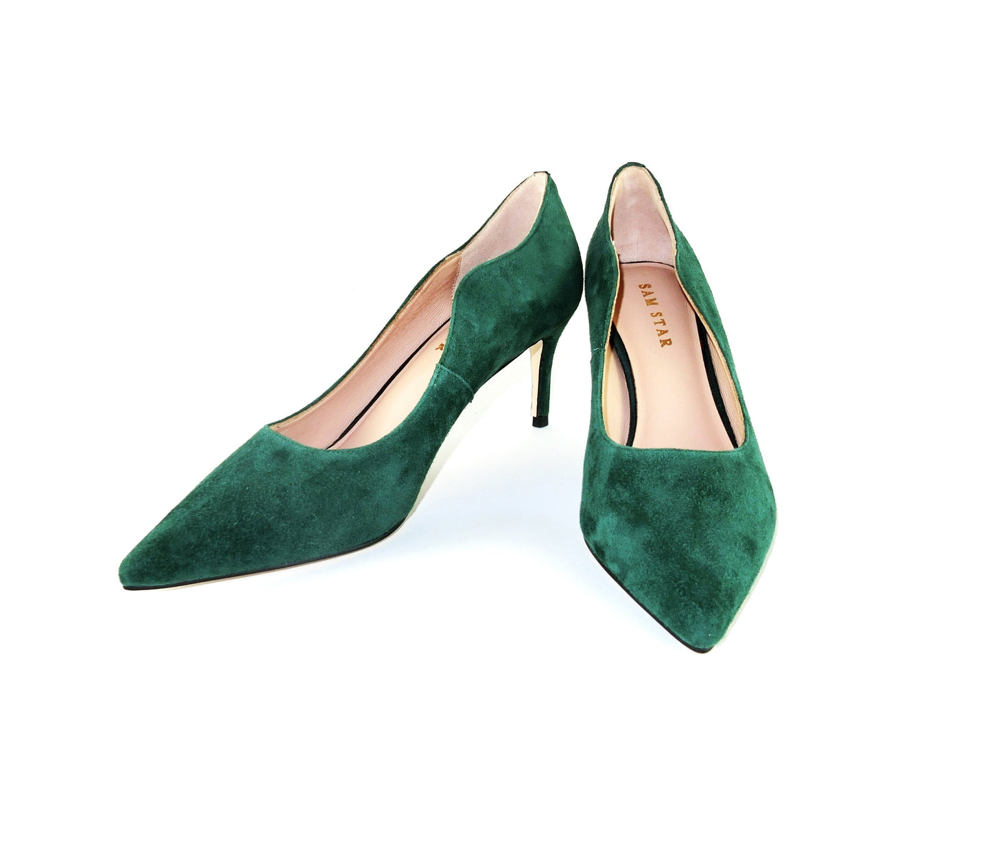 SS23007 Leather court shoes with curve design- Dark green ladies shoes Sam Star shoes Dark green 40/7 
