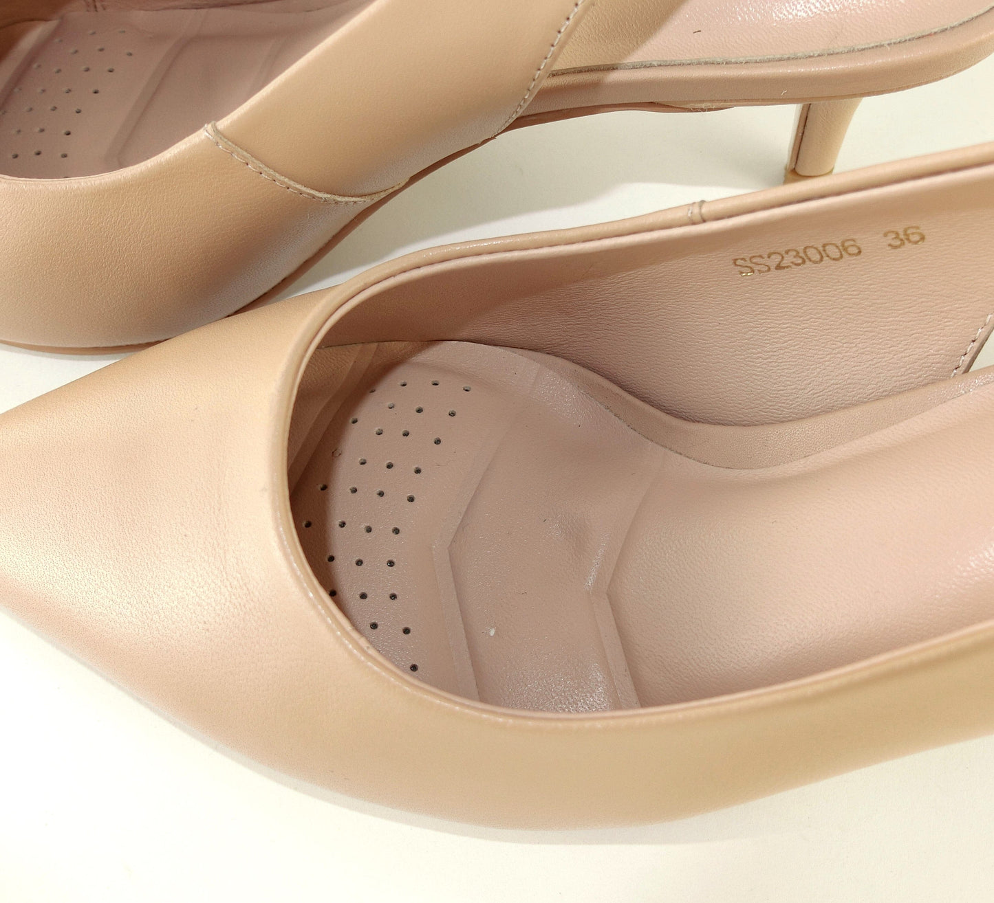 SS23006 Leather court shoes with sling back design (removable bow) Black and Beige ladies shoes Sam Star shoes